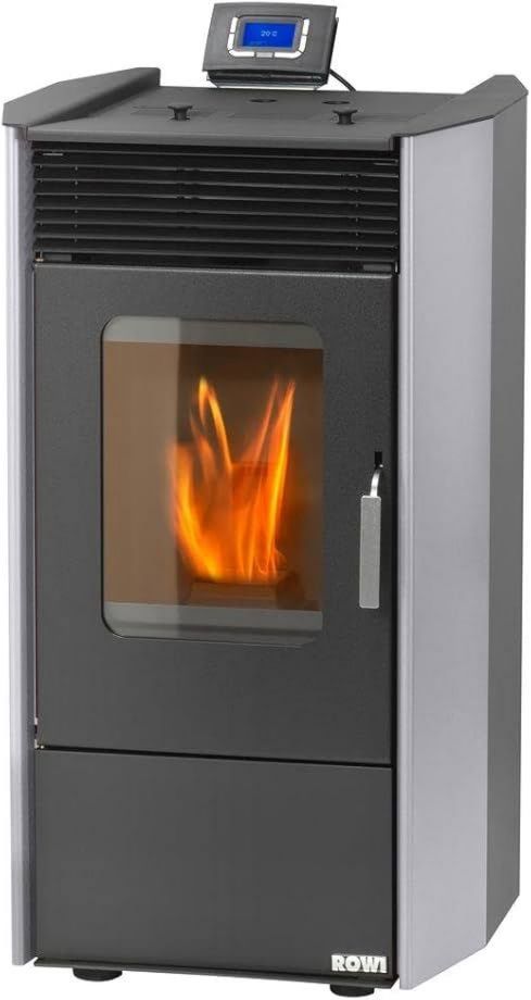 Stufa a pellet rowi hpo 9 0 easy premium in acciaio grigio 8 14 kw