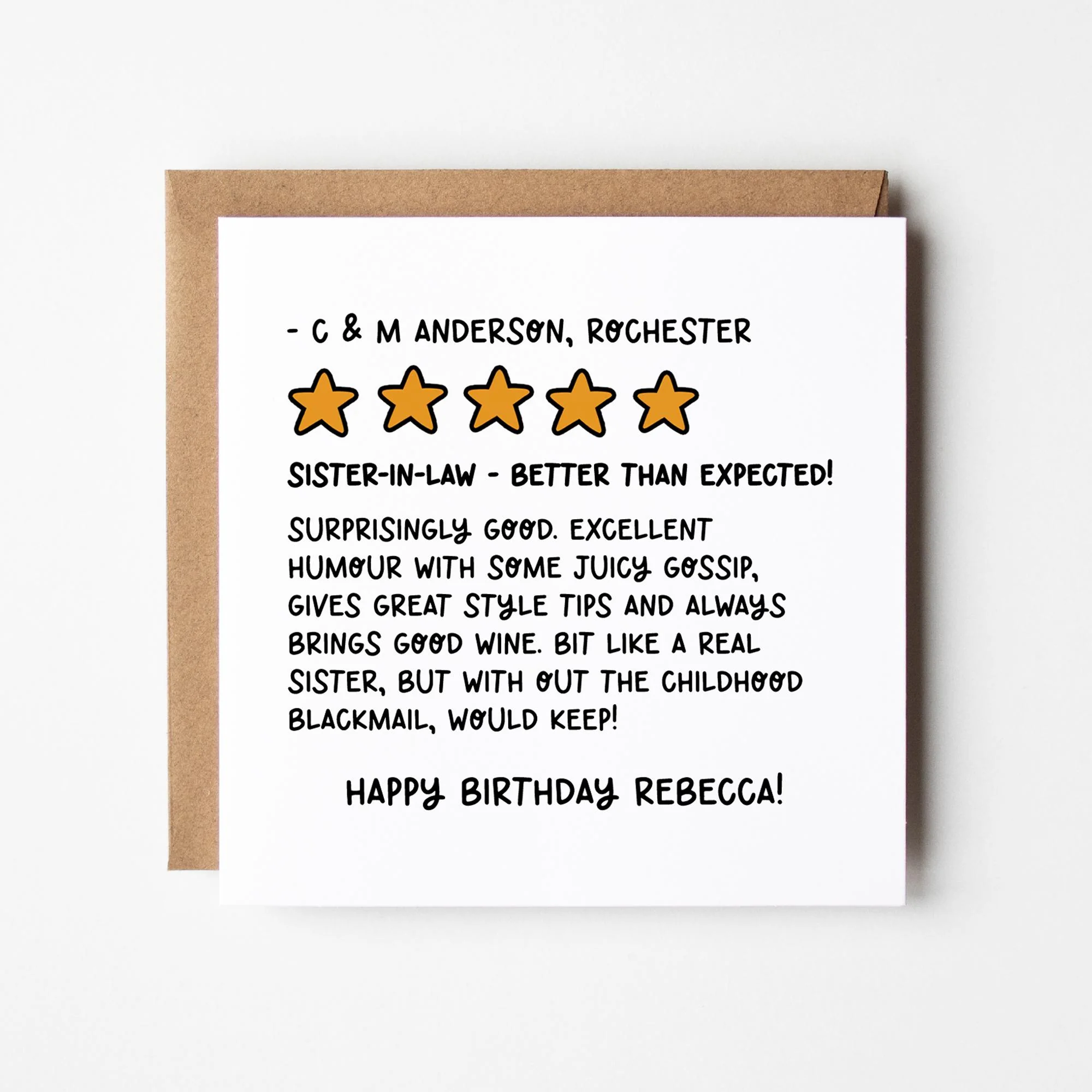 Funny Sister-in-Law Birthday Card: Review Style - Personalised