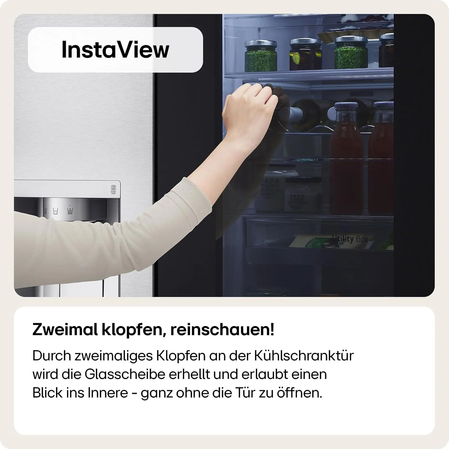LG GMG861EPAE InstaView SLIM Multi-Door, Classe E, 508 L, Frigorifero Combinato, Erogatore di acqua, ghiaccio e ghiaccio tritato con UVnano, Total NoFrost, Compressore Smart Inverter, Wi-Fi, Colore Nero Opaco