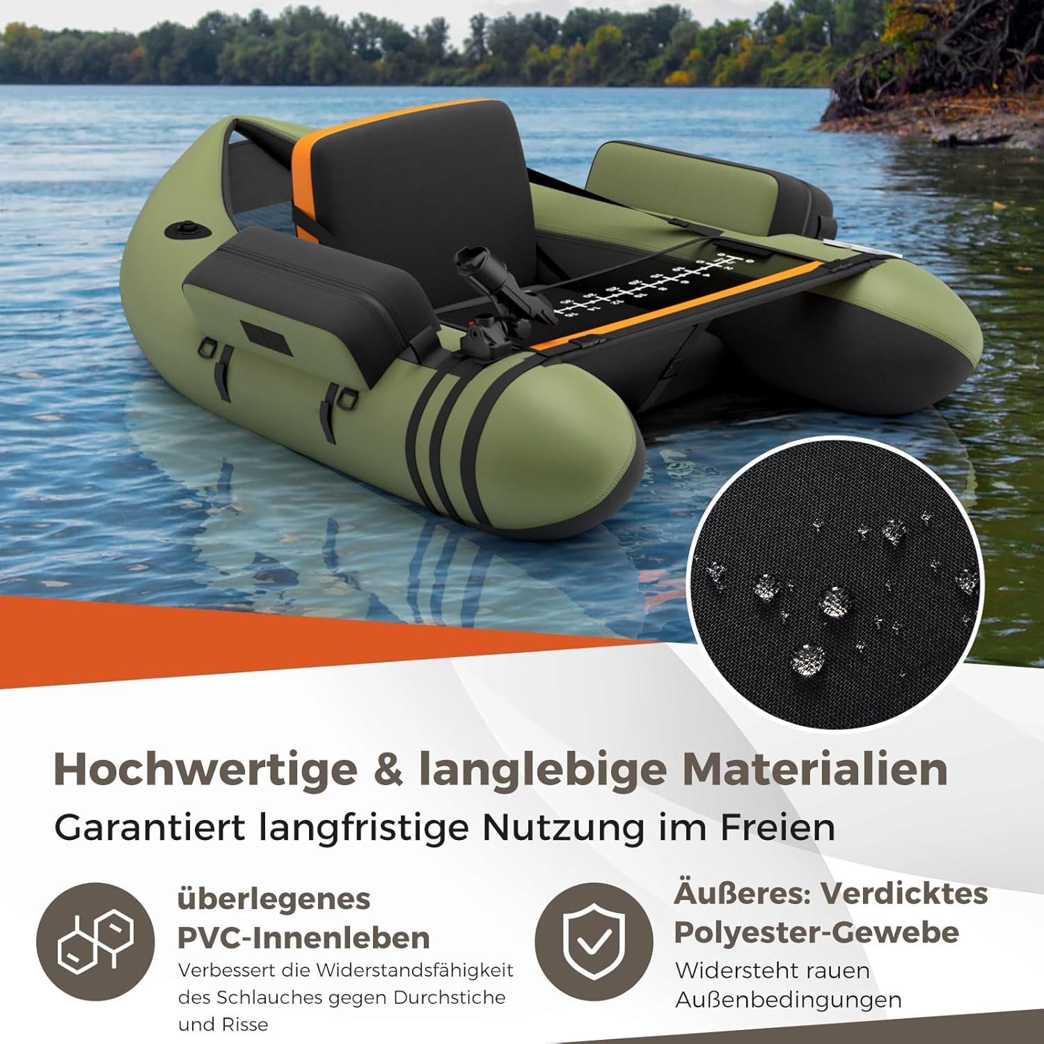 GOPLUS Bellyboot, Belly Boat bis 150 kg belastbar, aufblasbares Schlauchboot zum Angeln mit Alu Paddel, Pumpe, Flossen, Fischlineal, Rutenhalter & 2 Schultergurten, 135 x 109 x 54 cm