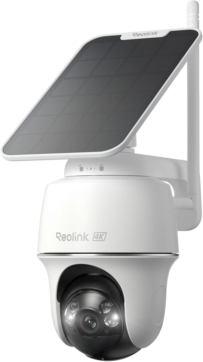 REOLINK First 4K Solar Security Cameras Wireless Outdoor, Argus PT Ultra+Solar Panel, 360° Pan Tilt Auto-Tracking, 8MP Color Night Vision, 2.4/5 GHz Wi-Fi 6, No Subscriptions, Home Hub Compatible