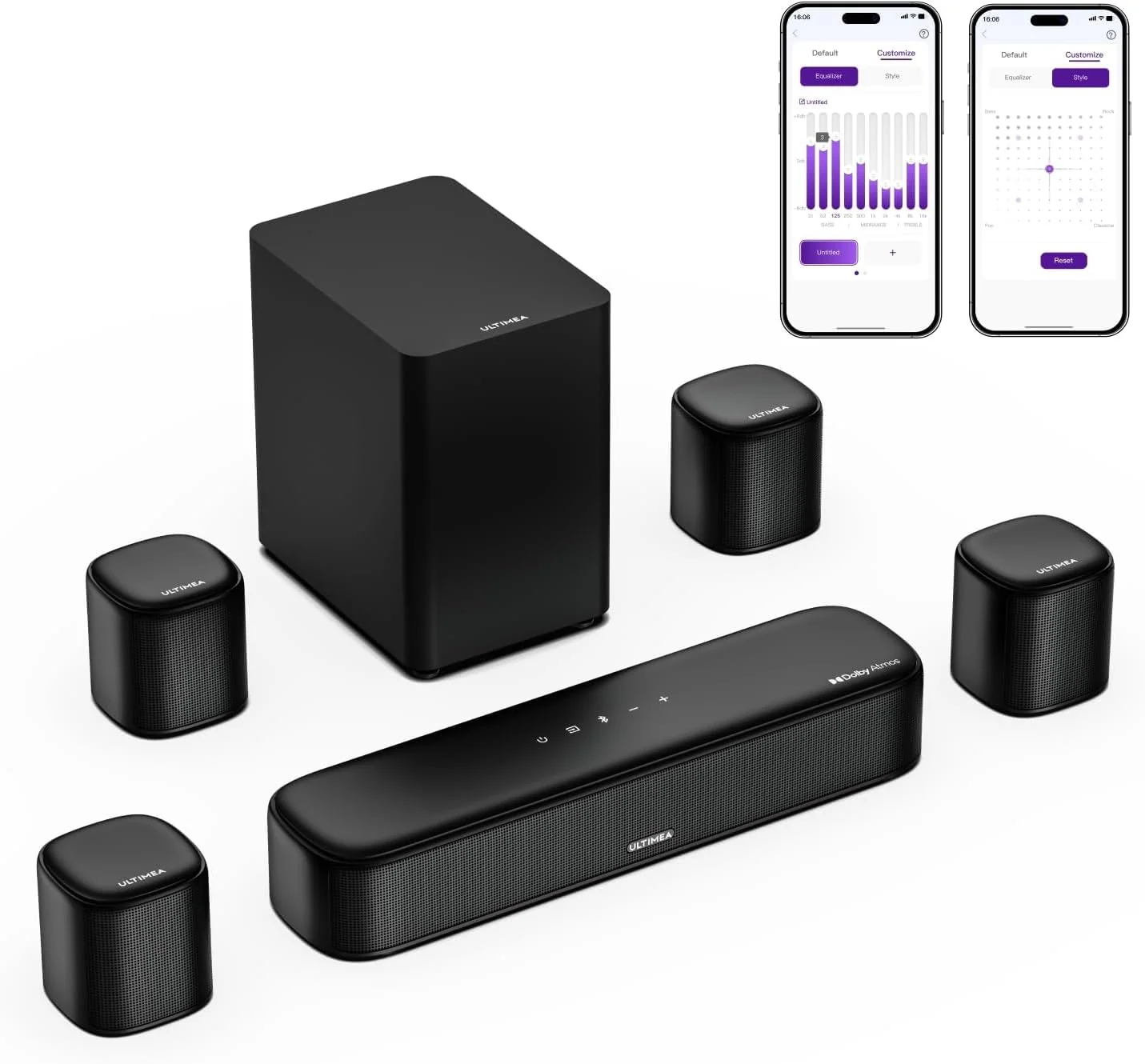 ULTIMEA 5.1.2ch Soundbar with Dolby Atmos, Up-Firing Upper Speakers, Wireless Subwoofer and 2 Rear, 460W, HDMI eARC, BT 5.4, Skywave F40 Boom Home Theater System