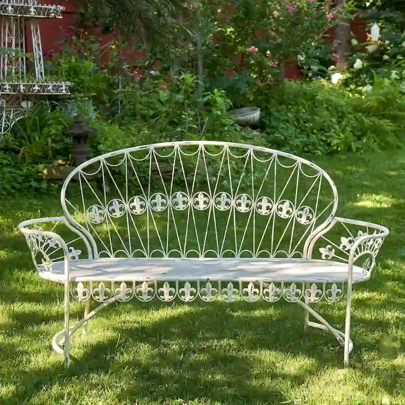 Garden Bench with Curved Back  Paris 1968  in Antique White - 34.96 x21.65 x38.58