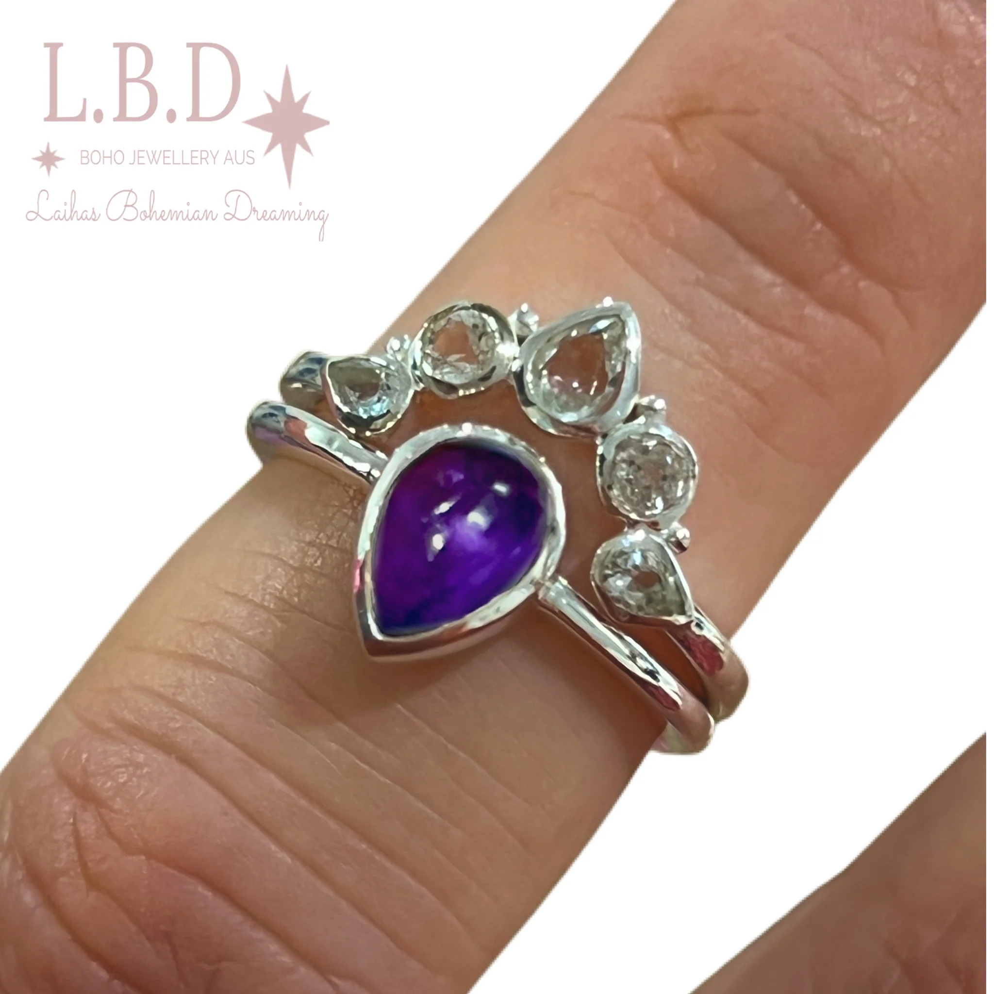 Laihas Queen Of Cups Topaz and Amethyst Ring Set
