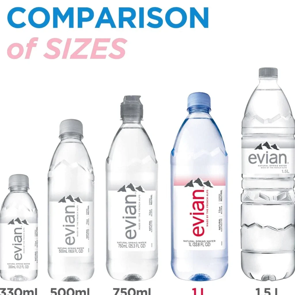 Evian Natural Spring Water 1L Bottles, 12 Pack - Pure Hydration