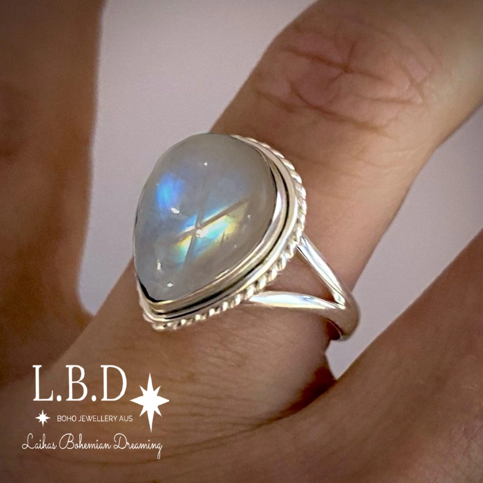 Moonstone Ring- Twisted Raindrop