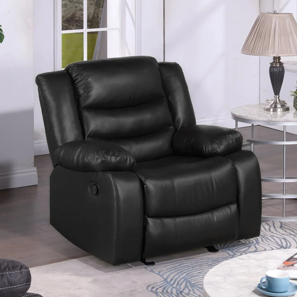 TrumanPick Manual Recliner Rocker Chair,Leather Rocker Recliner Living Room Lazy Boy Reclining Chairs for Adults Small Spaces,Black