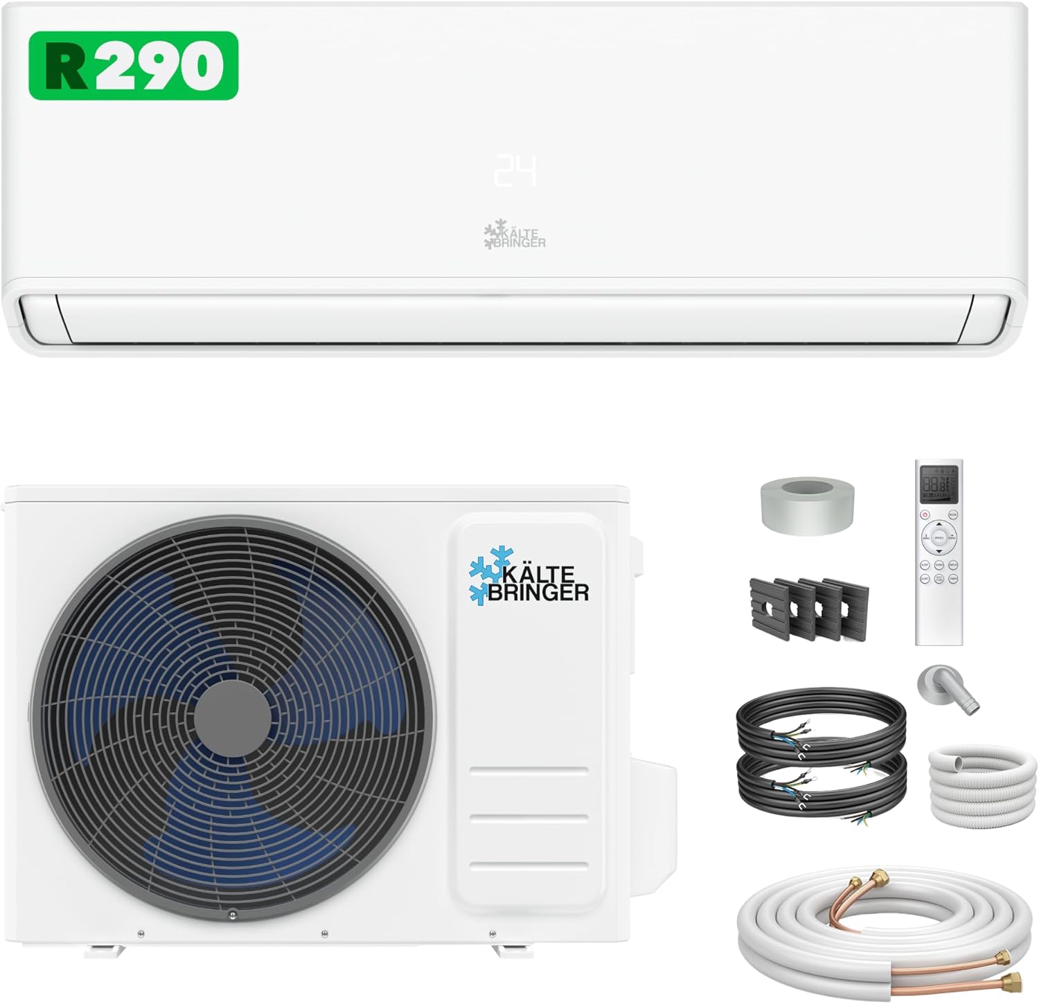 Kältebringer A+++ R290 Split Klimaanlage 12000 BTU (3,7 kW) - mit Heizfunktion, WiFi & App, bis 60m², sehr leise, 5m Kupferleitung, Kältemittel R290, Montagematerial