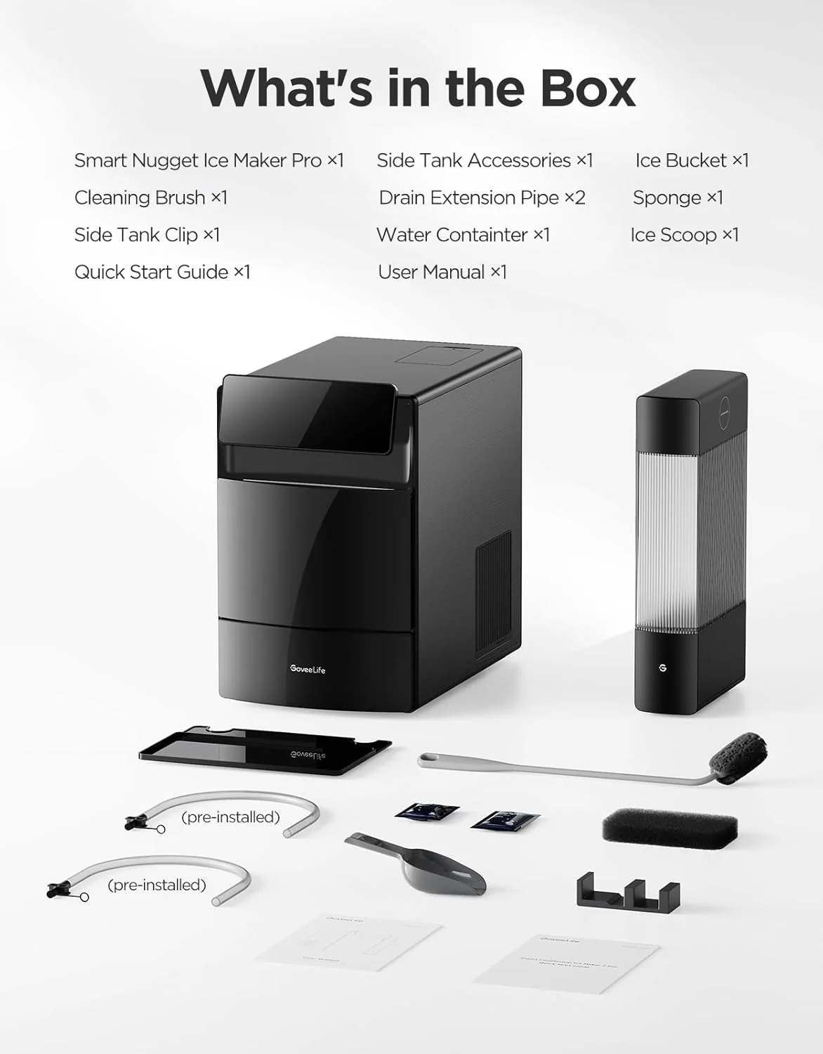 GoveeLife Smart Nugget Ice Maker Pro, 60lbs Daily, 6-Minute First Ice, 40dB Ultra-Quiet with AI NoiseGuard, App & Voice Control, Self-Clean, 3.5lbs Basket & Dual Water Tanks, for Home Kitchen, Party
