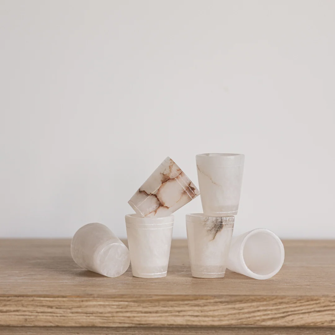 White Alabaster Shot Glasses Set