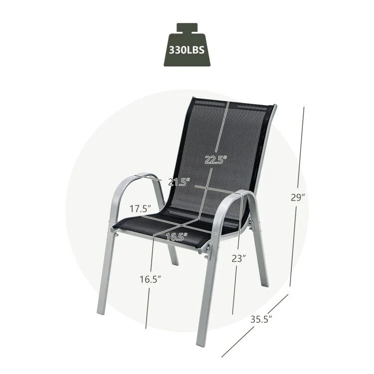 4 Pieces Stackable Patio Dining Chairs Set with Armrest - 29 x 21.5 x 35.5 (L x W x H)