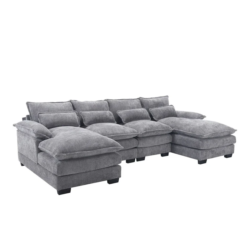 U-Shaped Chenille Sectional Sofa - Reversible Modular Seating