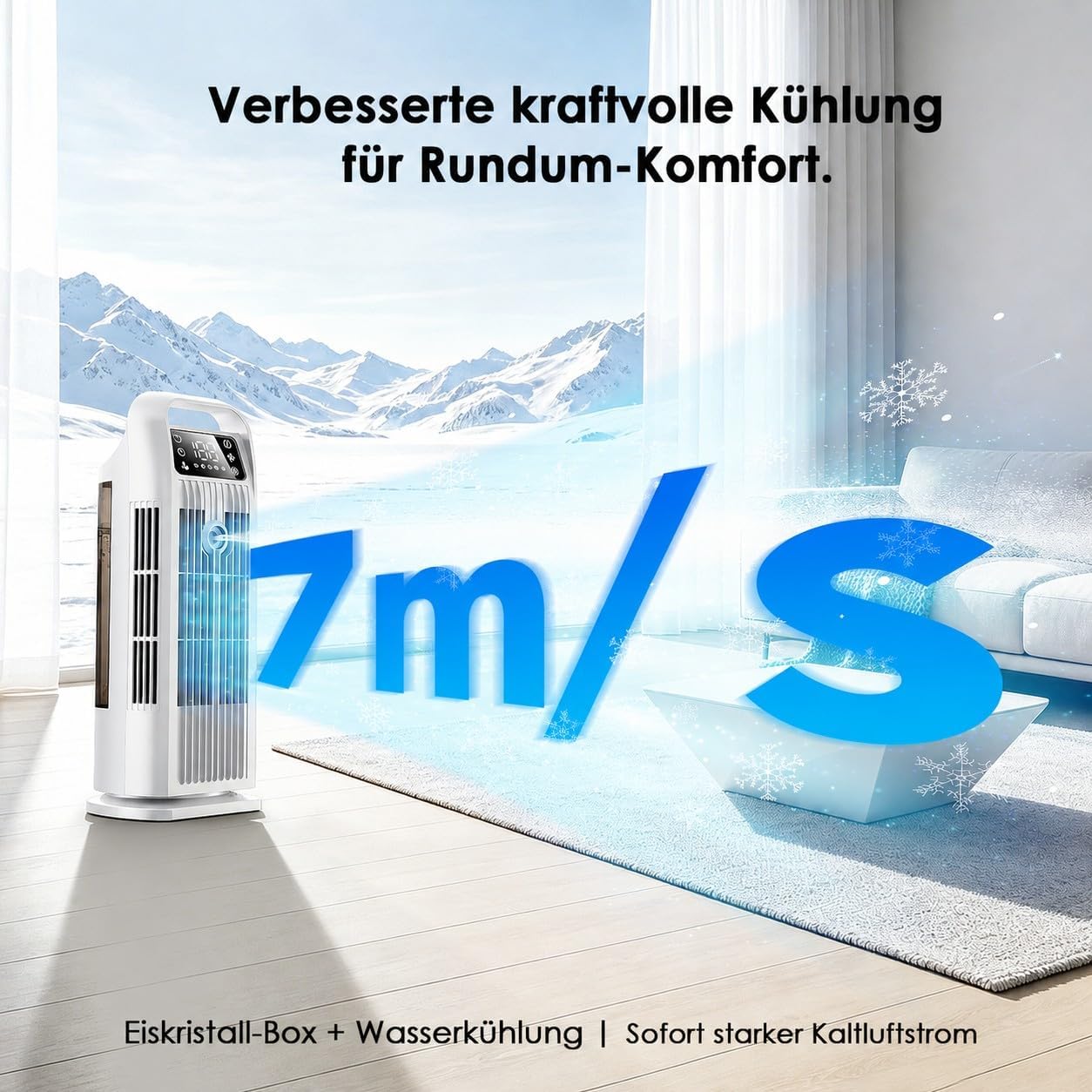 Mobile Klimaanlage ohne Abluftschlauch 6-in-1, Luftkühler mit Wasserkühlung & 1200ml Tank, 7m/s Turbo, 120° Oszillation, 1-12H Timer, 36W Leises Mini Klimagerät für Schlafzimmer & Büro, Cremeweiß