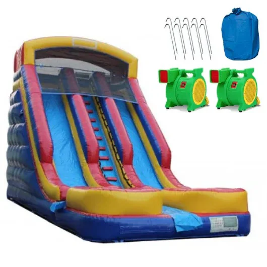 20-foot high inflatable double slide with pool and drying area