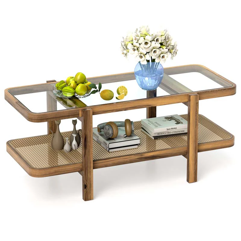 2-Tier Rattan Coffee Table, 47.5