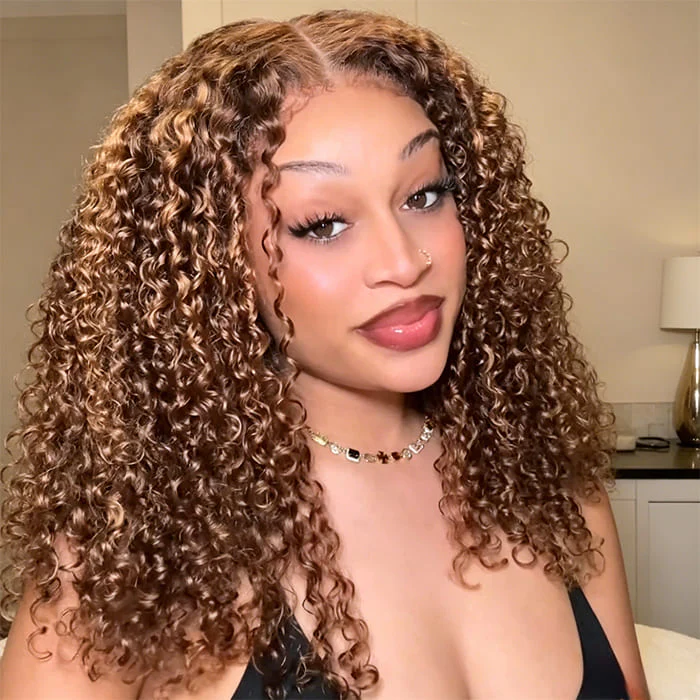 4c Edges Blonde Highlight Curly Glueless Wig Natural Hairline Undetectable HD Lace Front Human Hair Wig
