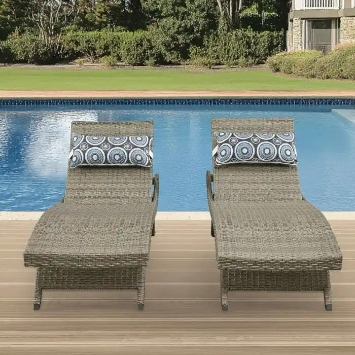All Weather Wicker Chaise Lounge - Set of 2