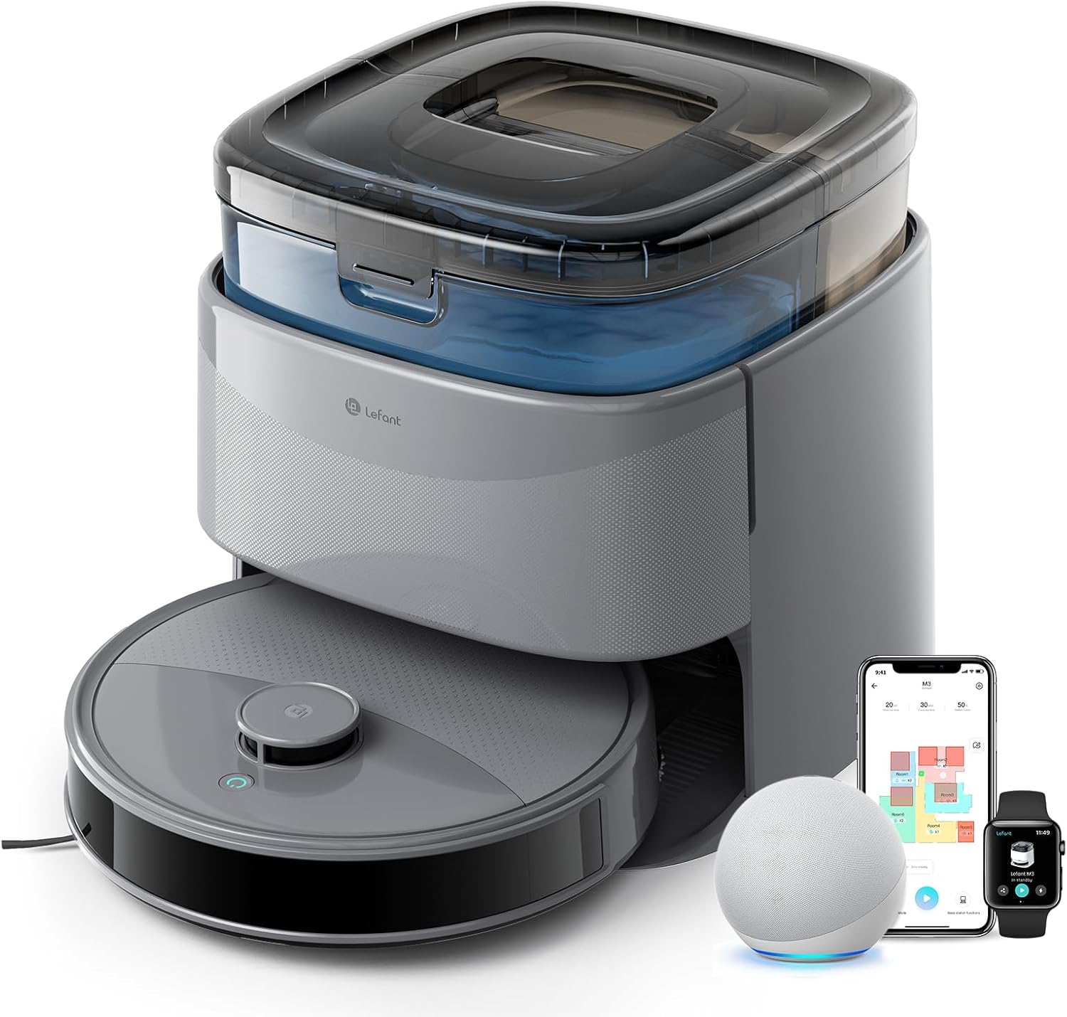 LEFANT M3 MAX Robot Aspirapolvere Lavapavimenti con Mappatura, 20.000Pa, Navigazione Laser dToF, Evitamento Ostacoli PSD, Svuotamento Riempimento, Panno Sollevabile, Asciugatura, WIFI/App/Alexa