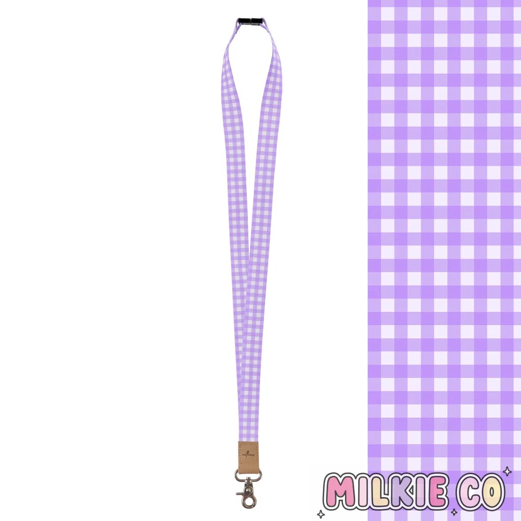 Baby Lilac Gingham Fabric Lanyard