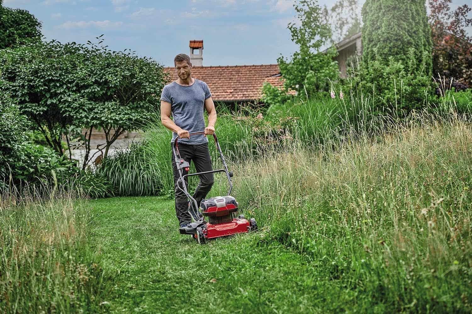 Einhell Akku-Rasenmäher GE-cm 36/48 Li M-Solo Power X-Change (36 V, 48 cm Schnittbreite, bis 1000 m2, Brushless, Mulchrasenmäher, 30-75 mm Schnitthöhe, ohne Akku)