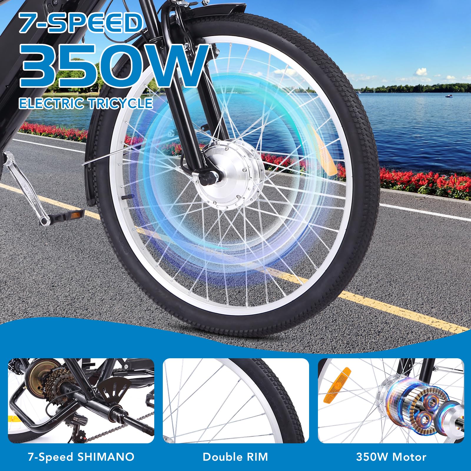 Garvee 3 Wheel Electric Bicycle for Men Women, 350W Motor Electric Tricycle for Adults, 26