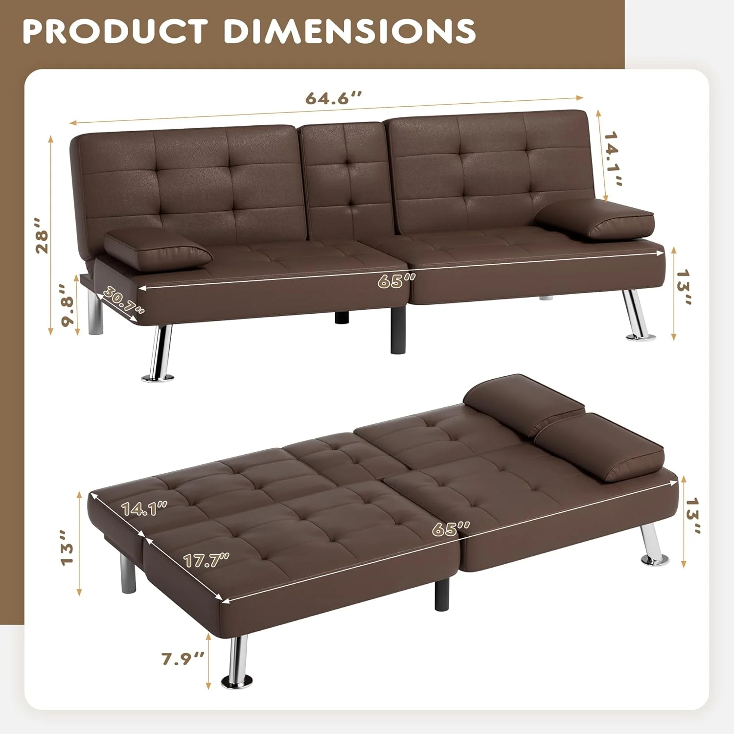 Homall Futon Sofa Bed Leather Futon Couch Removable Armrests Adjustable Recliner Sofa Bed