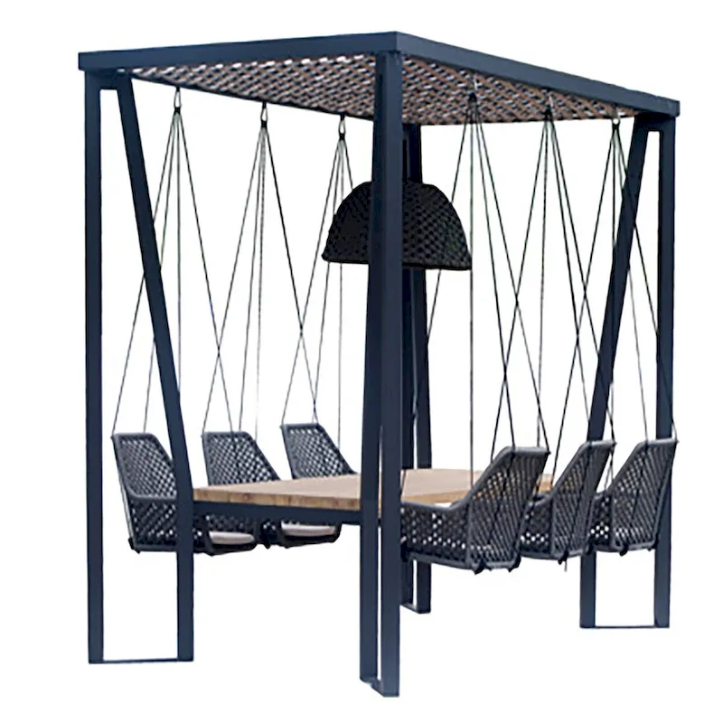 Skyline Design Horizon Pergola with Lamp, Hanging Chairs & Teak Table