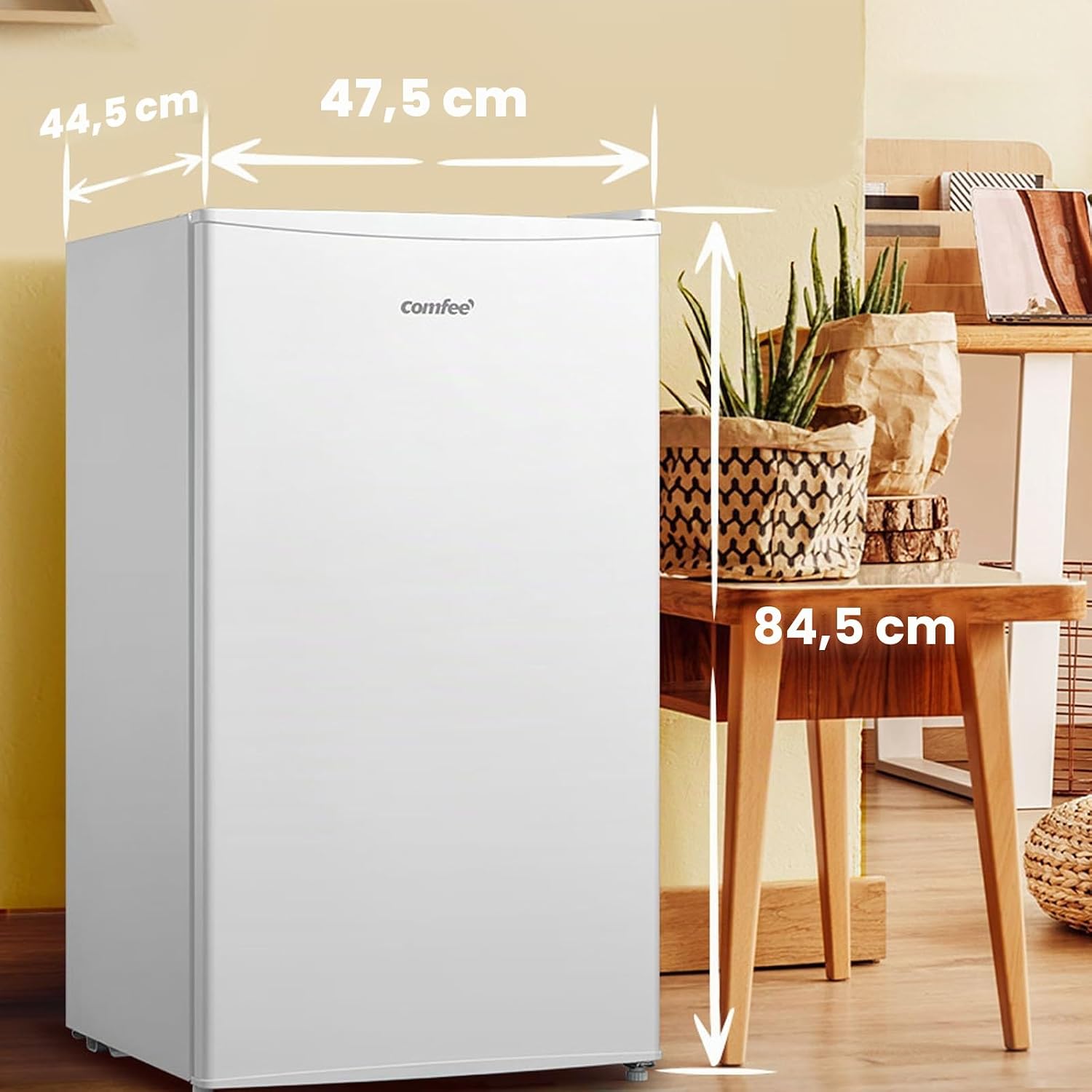 COMFEE' RCU60WH2(E) 60L Gefrierschrank senkrecht mit Schubladen, 3x Gefrierschublade, Eintür, einstellbare Temperatur, umkehrbare Tür, leise, Freistehend, Weiß