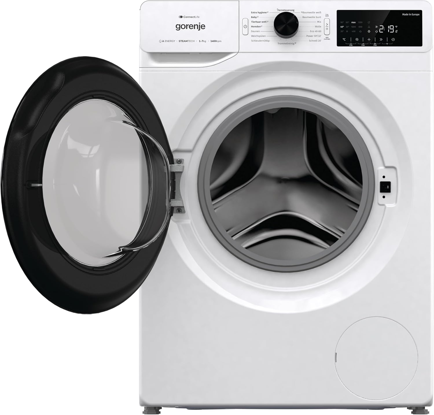 Gorenje WPAM74A1T Waschmaschine mit Dampffunktion/ConnectLife / 7Kg / 1400 U/min / 15 Programme/Totaler AquaStop/Wave Active Trommel/ExtraHygiene/PowerWash/Schnell Waschgang/EEK: A-10%