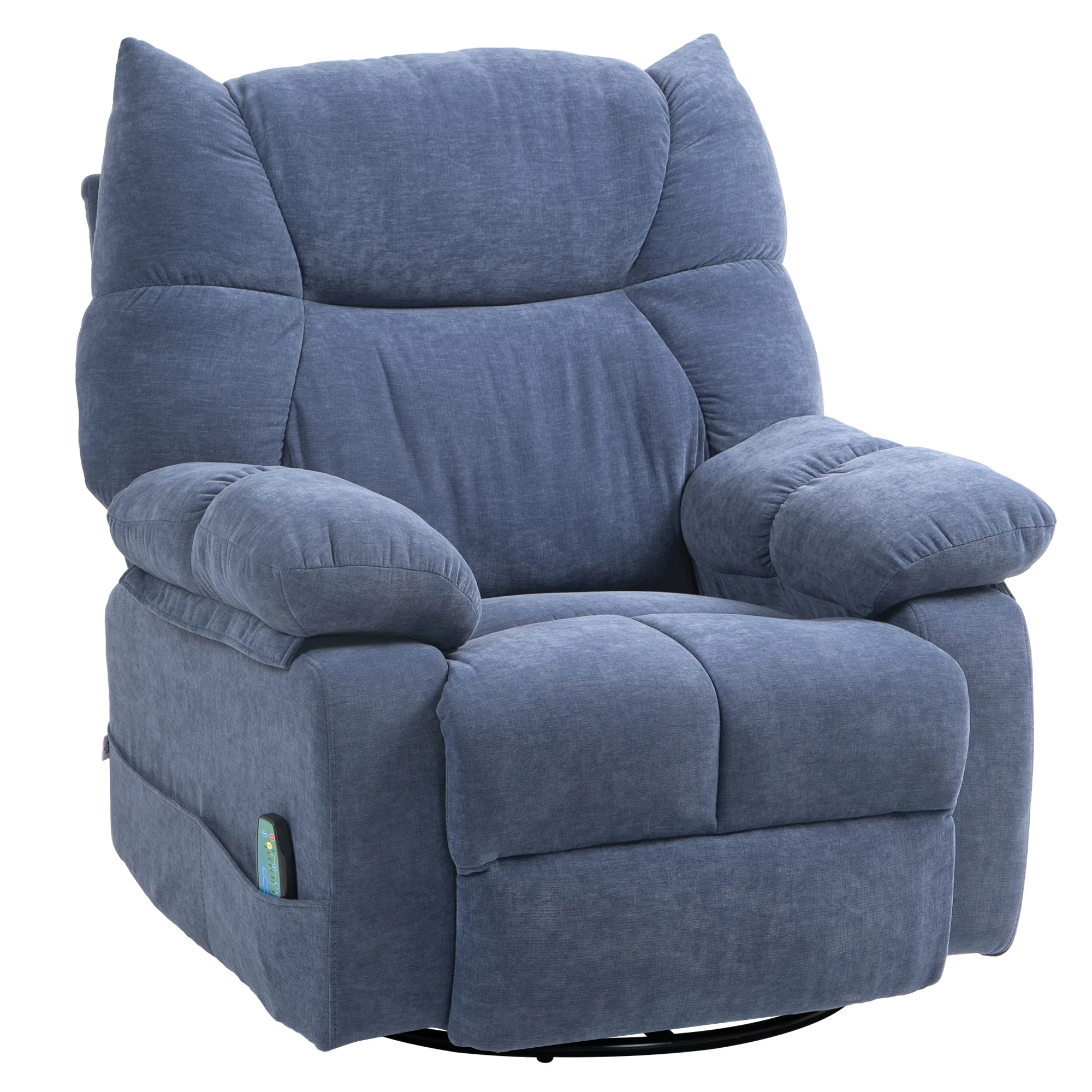 HOMCOM Massagestoel met Warmte- & Ligfunctie, Draaibaar, tot 150 kg, Metalen Frame, 98x90x98cm, Blauw