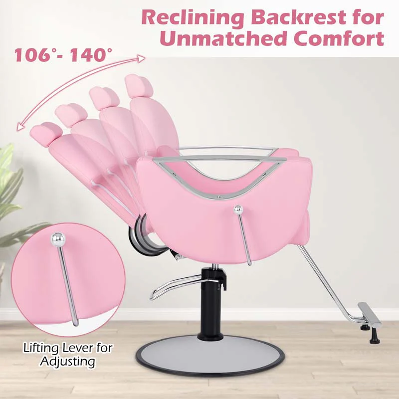 Reclining Barber Chair, 360° Swivel Salon Chair with Heavy Duty Hydraulic Pump, Adjustable Height & Headrest for Hair Styling, Makeup, Tattoo