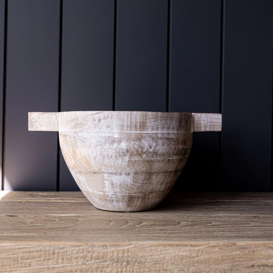 White Wash Wood Bowl