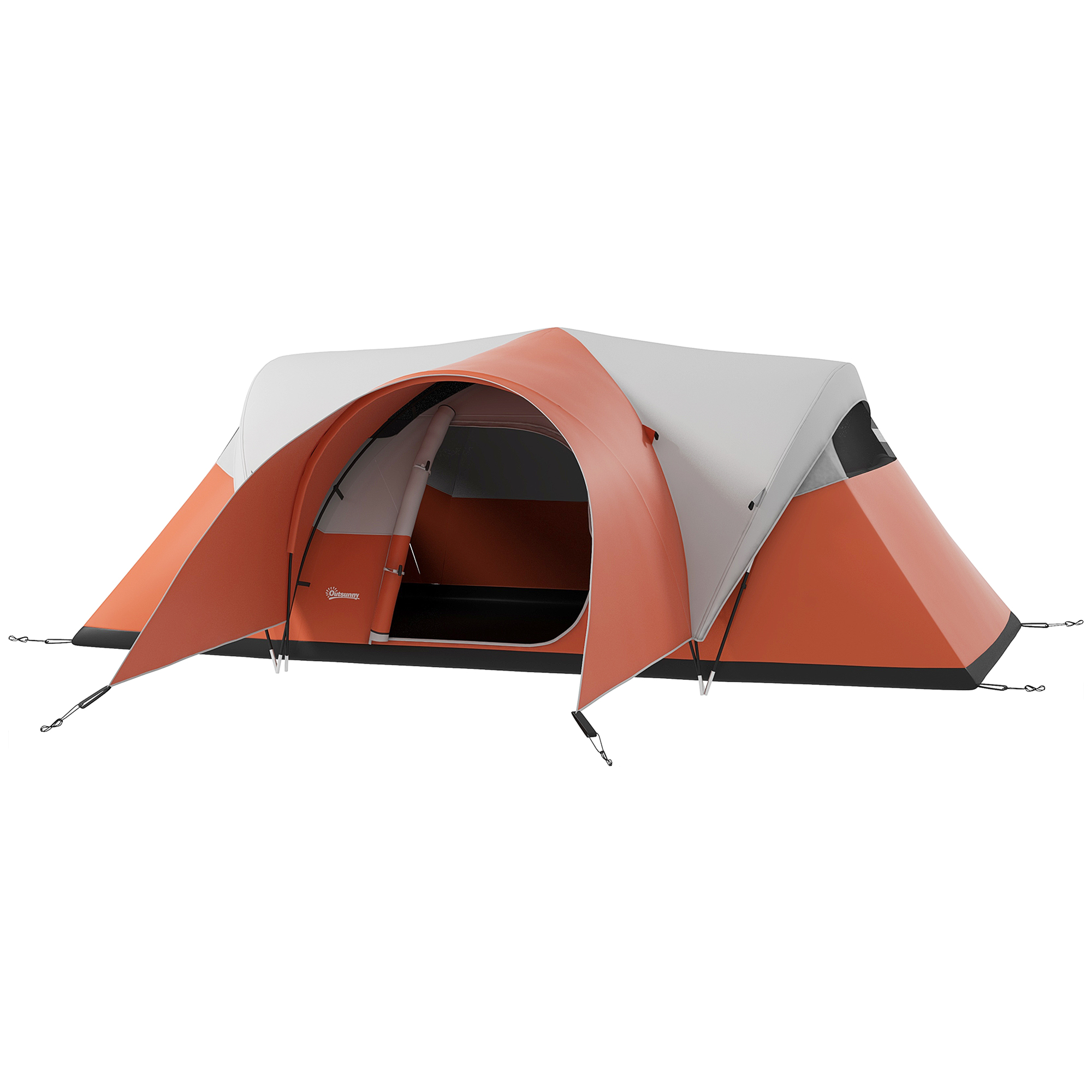 Outsunny Kampeertent voor 5-6 Pers., Familietent, waterdicht, met Voortent, 550L x 300B x 198Hcm, Oranje