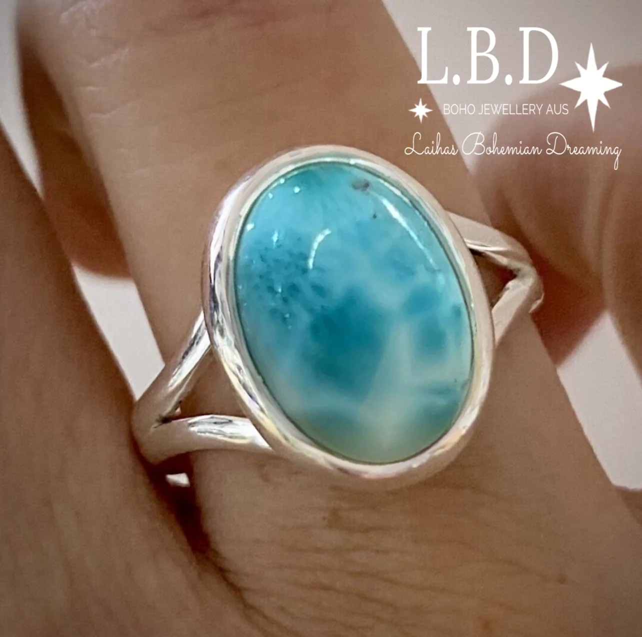 Laihas Handmade Classic Oval Larimar Ring