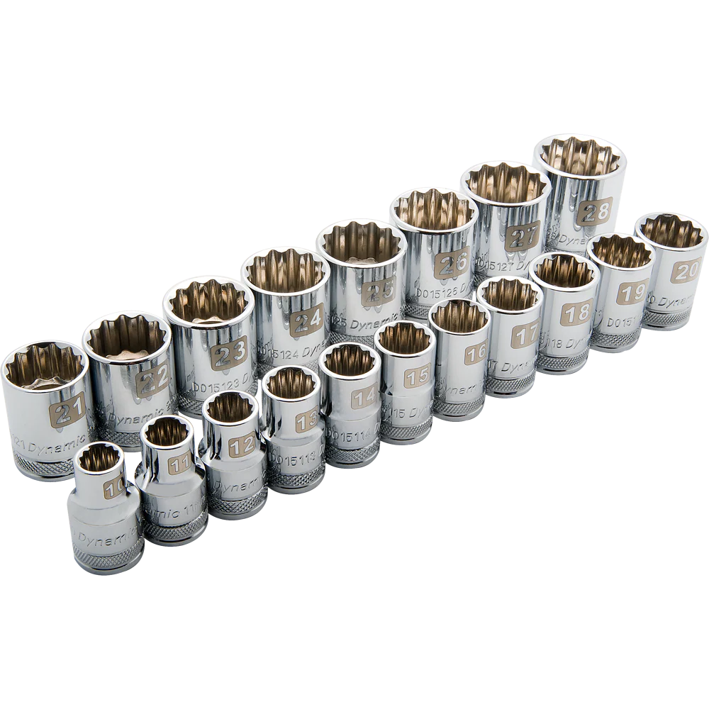 Dynamic D018006  ~  1/2 Inch Drive 19 Pc 12 Point Std Met Socket