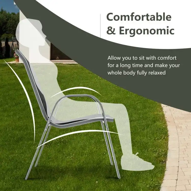 4 Pieces Stackable Patio Dining Chairs Set with Armrest - 29 x 21.5 x 35.5 (L x W x H)