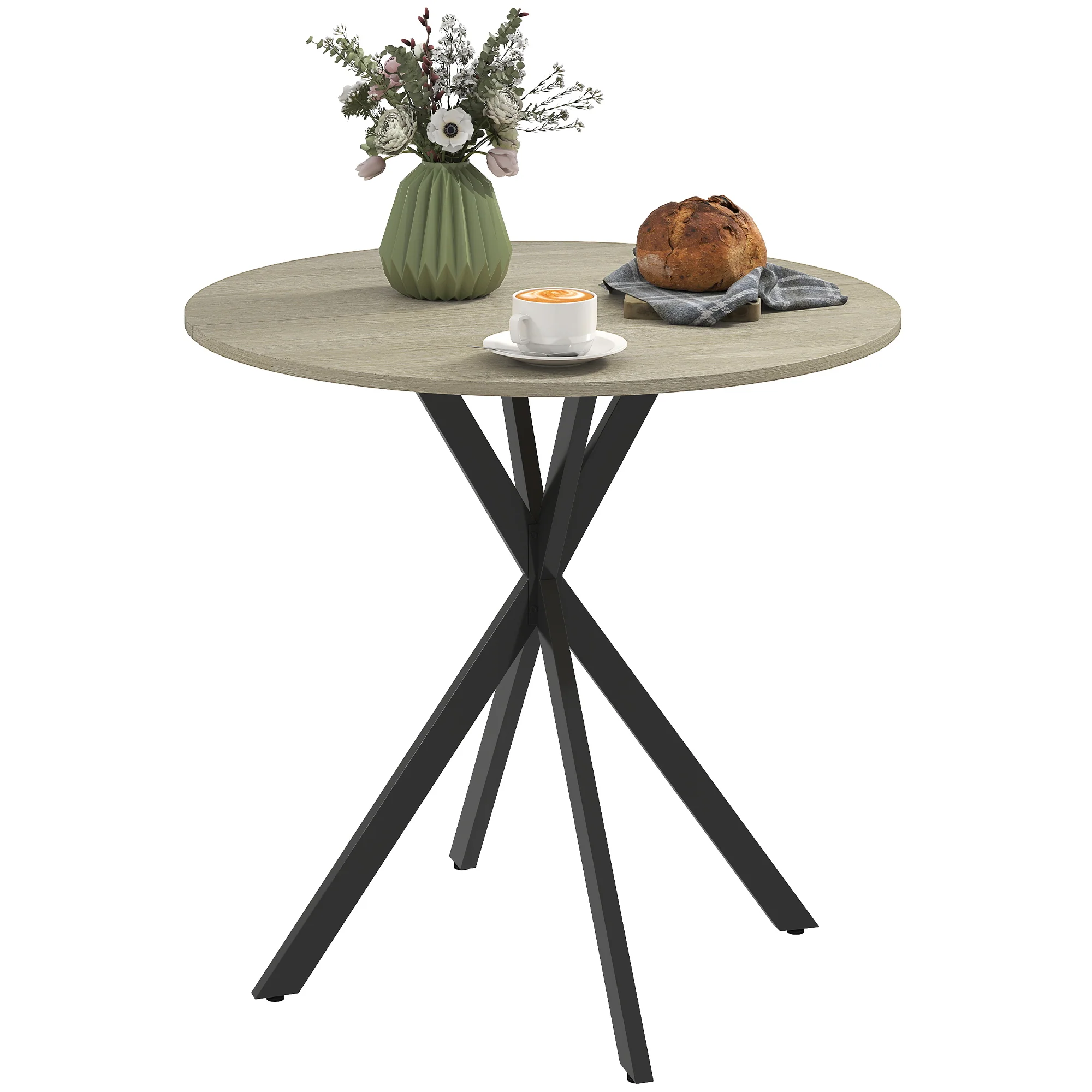 HOMCOM 80cm Industriële Ronde Eettafel - Eik