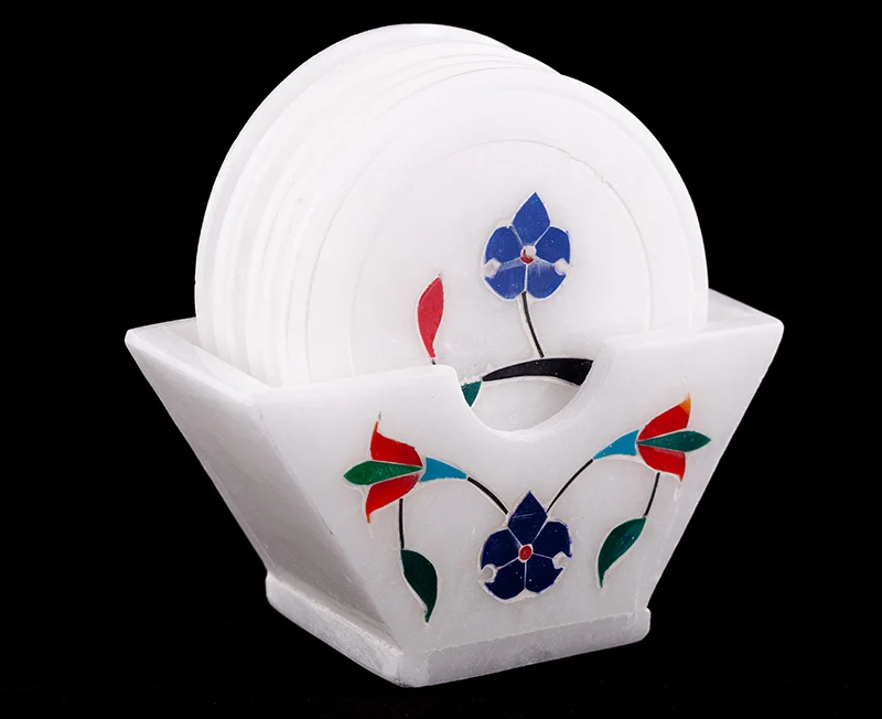 Aqua Floret Coaster With Stand, Set of 6