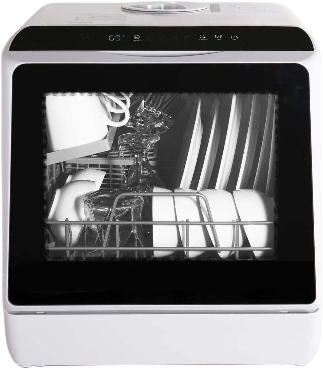 Fullwatt Mini Geschirrspüler für 3 Gedecke Freistehender Tischgeschirrspüler, mit/ohne Wasseranschluss nutzbar, ragbarer Geschirrspüler mit 5+1 Programme Integriertem 5 Liter Wassertank Touch Control
