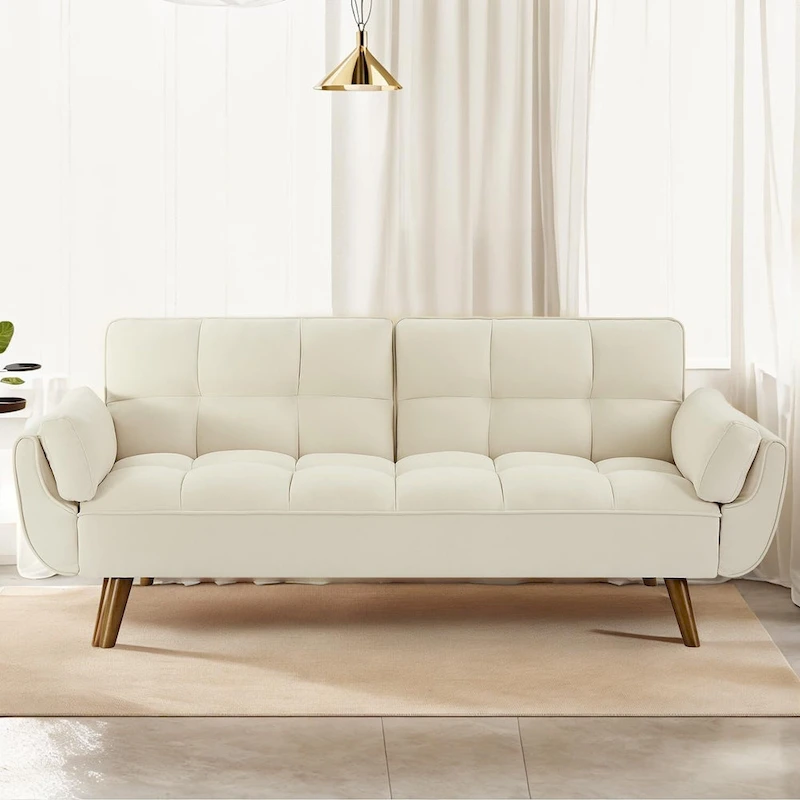 75.39 IN. Futon Sofa Bed, Convertible Upholstered Couch Sleeper with Reclining Sleeper Split Tufted Back