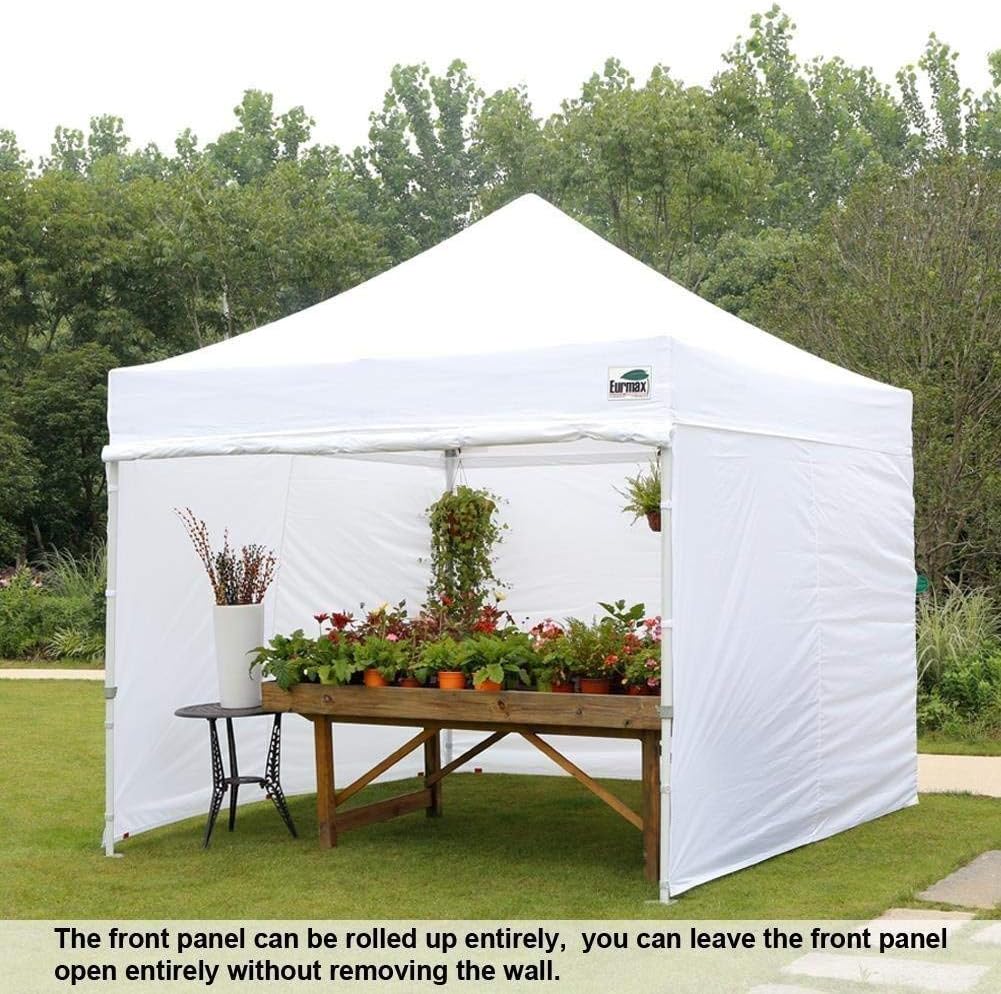 Eurmax USA 10'x10' Pop-up Canopy Tent Commercial Instant Canopies with 4 Removable Zipper End Side Walls and Roller Bag  Bonus 4 SandBags(White)