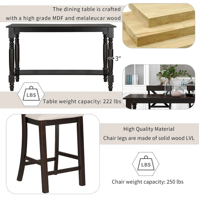 Nestfair 6-Piece Counter Height Dining Table Set with Chairs and Bench