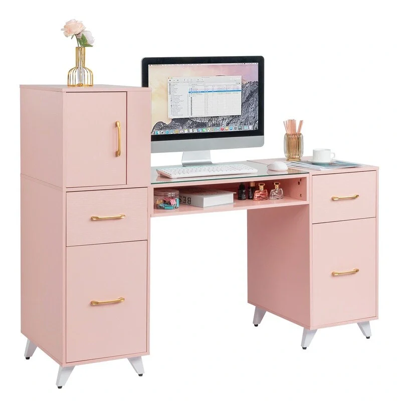 Embossed Particle Board Tempered Glass 55 W Manicure Table