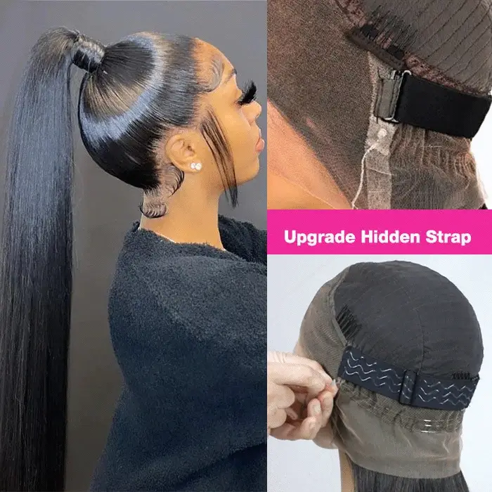 Hidden Elastic Strap 360 HD Lace Front Wig Straight Human Hair Wigs Snug Fit All Sizes