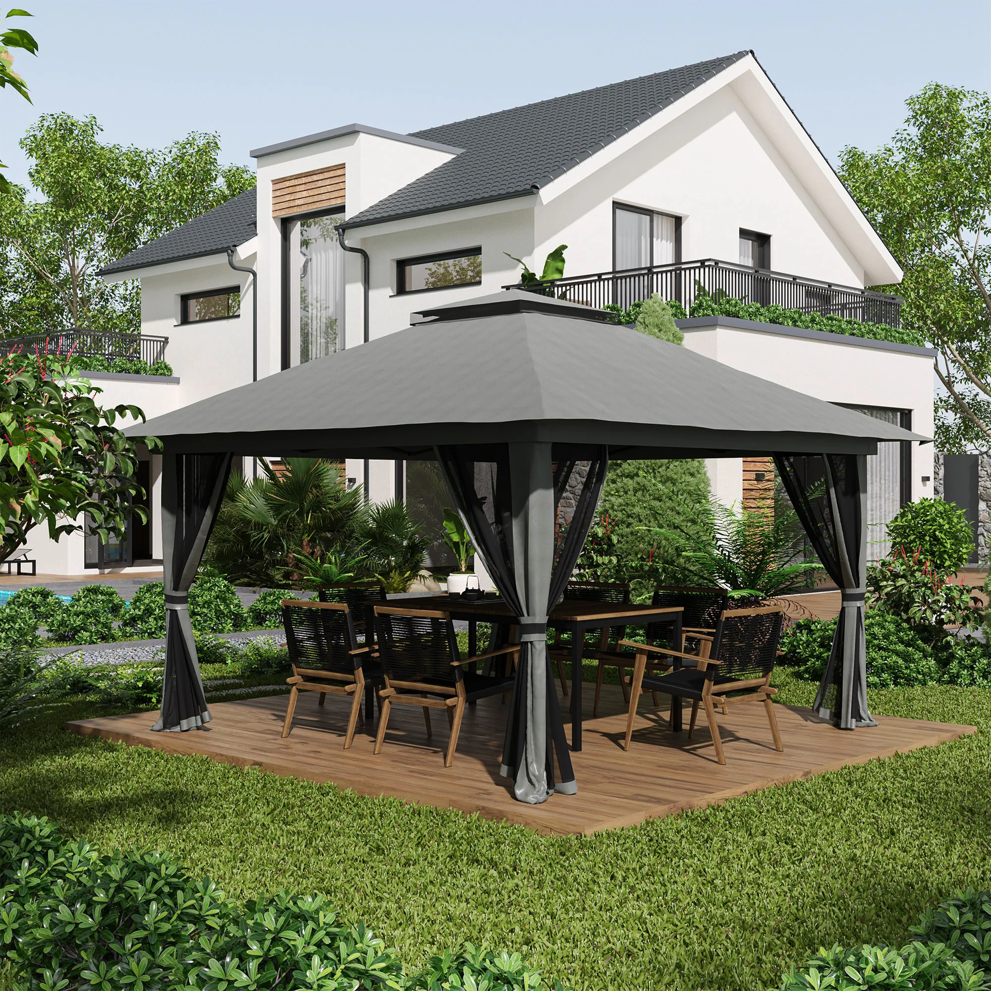 Outsunny Faltpavillon höhenverstellbar UV50+ mit Rollen