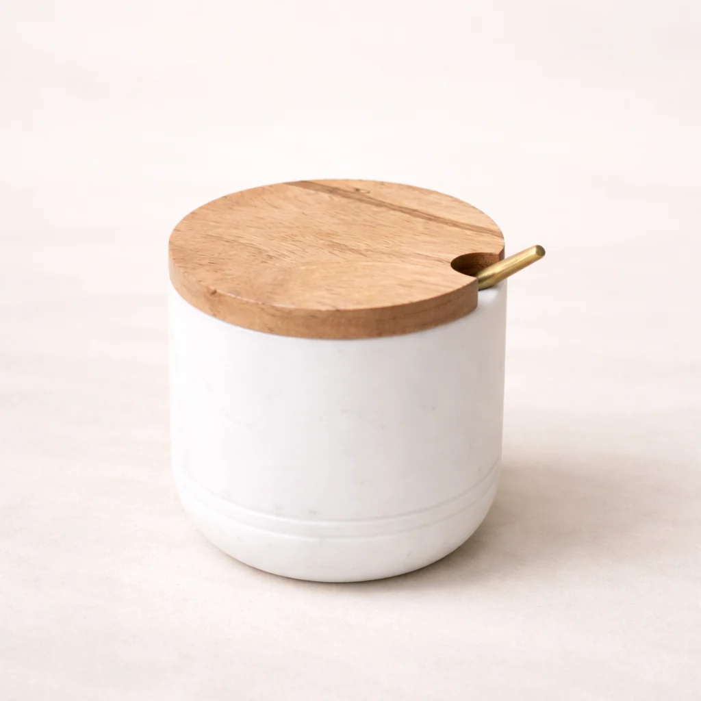 Lidded Marble Salt Cellar & Spoon