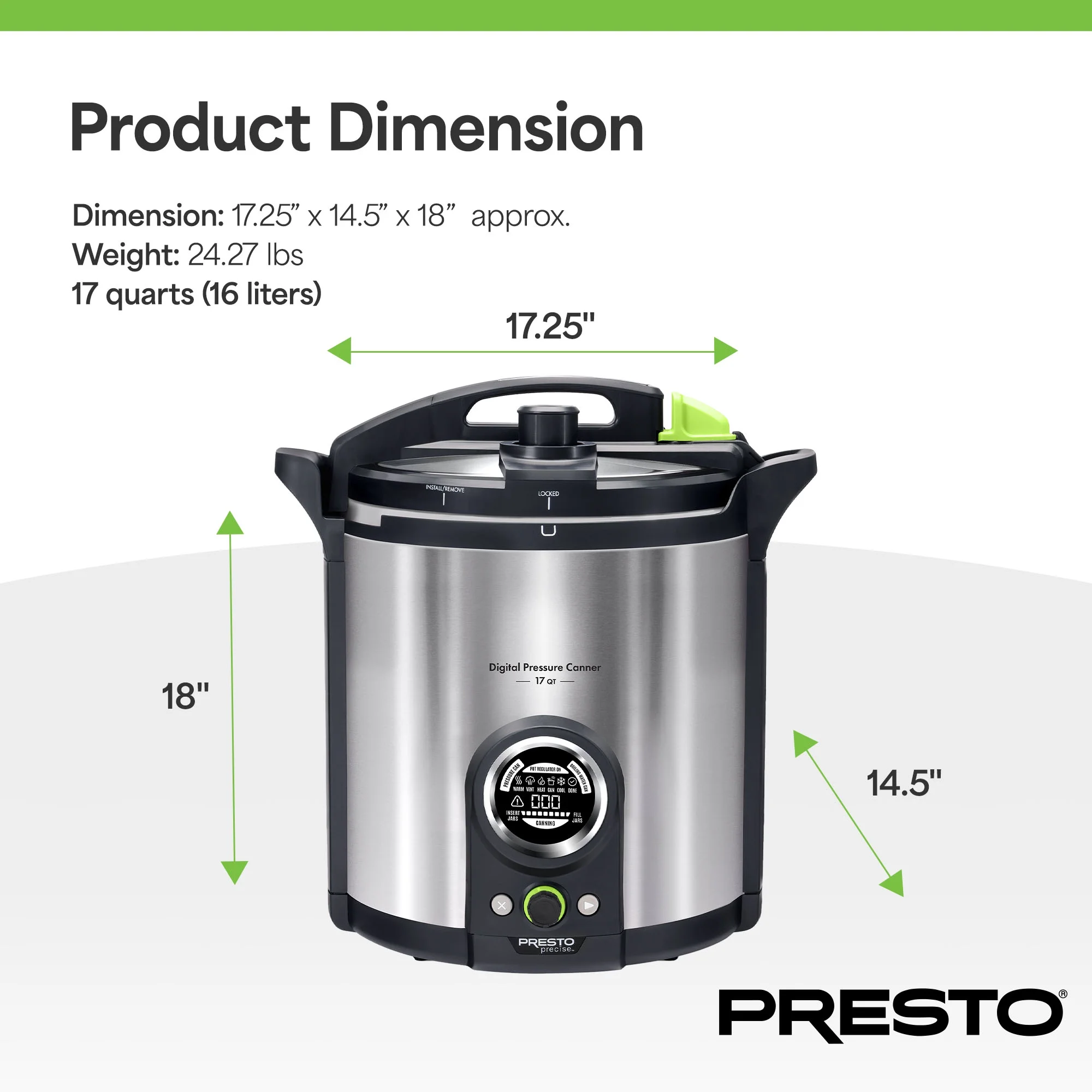 Presto Precise 02152 17 Qt Stainless Steel Electric Pressure Canner, Silver