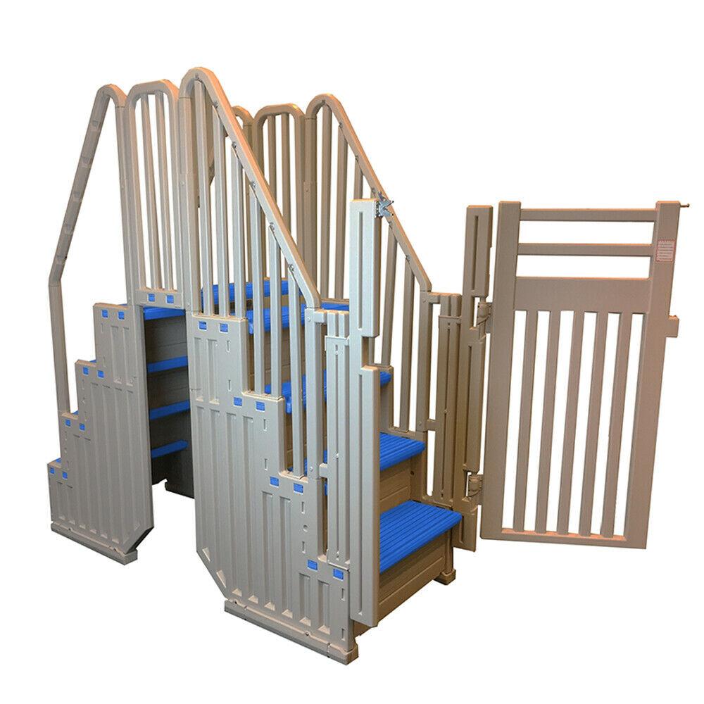 Sistema per piscina fuori terra blu grigio caldo Confer con gradini e chiusura blu
