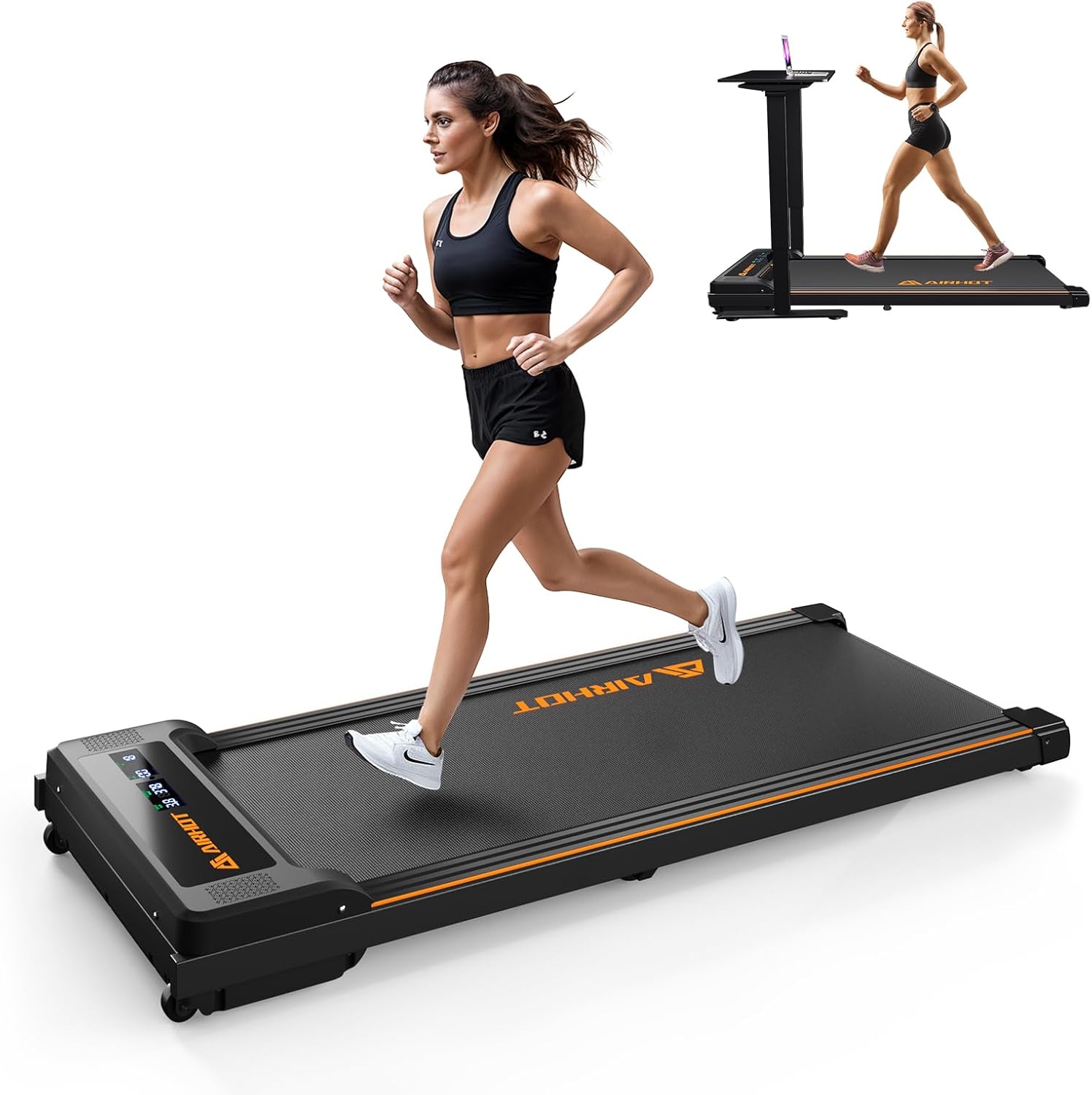 Laufband für Zuhause-AIRHOT, 2,5 PS Walking Pad, Untertisch-Laufband mit Fernbedienung und LED-Anzeige, maximale Geschwindigkeit von 6 km/h BZW. 12 km/h. Kompaktes Laufband für zuhause oder das Büro