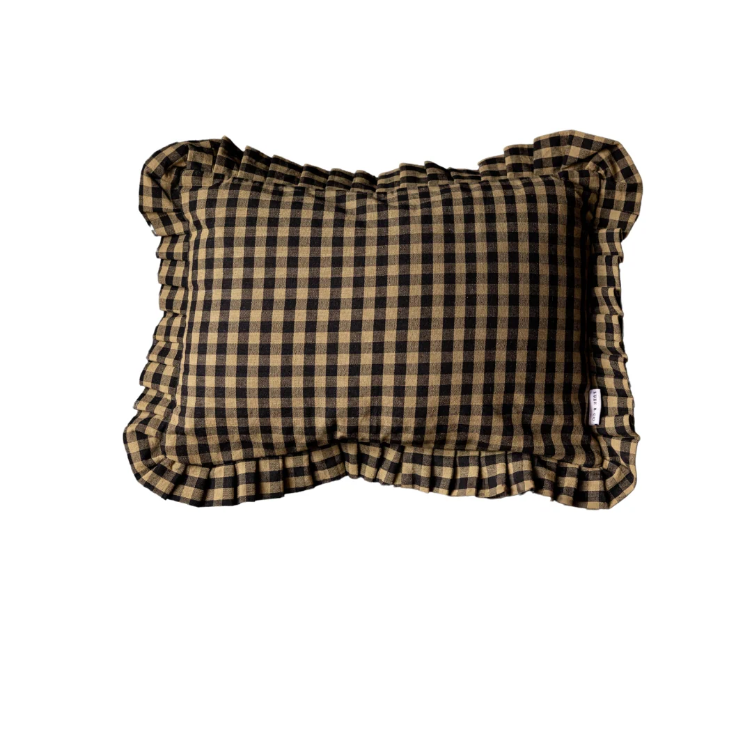 Ruffle Lumbar Pillow Sham Olive Green Gingham